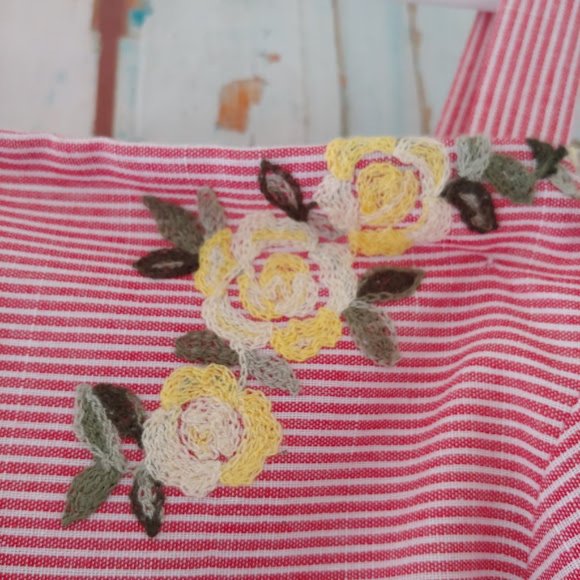 BONNIE JEAN stripe embroidered flower button jumper coverall/12/red wht yellow - Picture 2 of 10